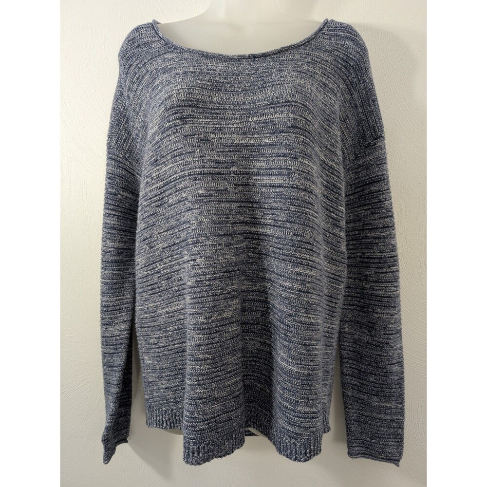 Old Navy Womens Classic Sweater Large Blue/White Marled Cotton Blend Oversized